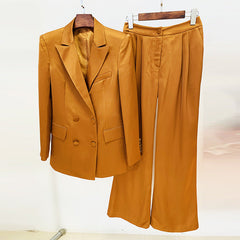 Star Double Breasted Spinning Satin Set Wide Leg Pants Suit Two Piece Blazer Suit Set