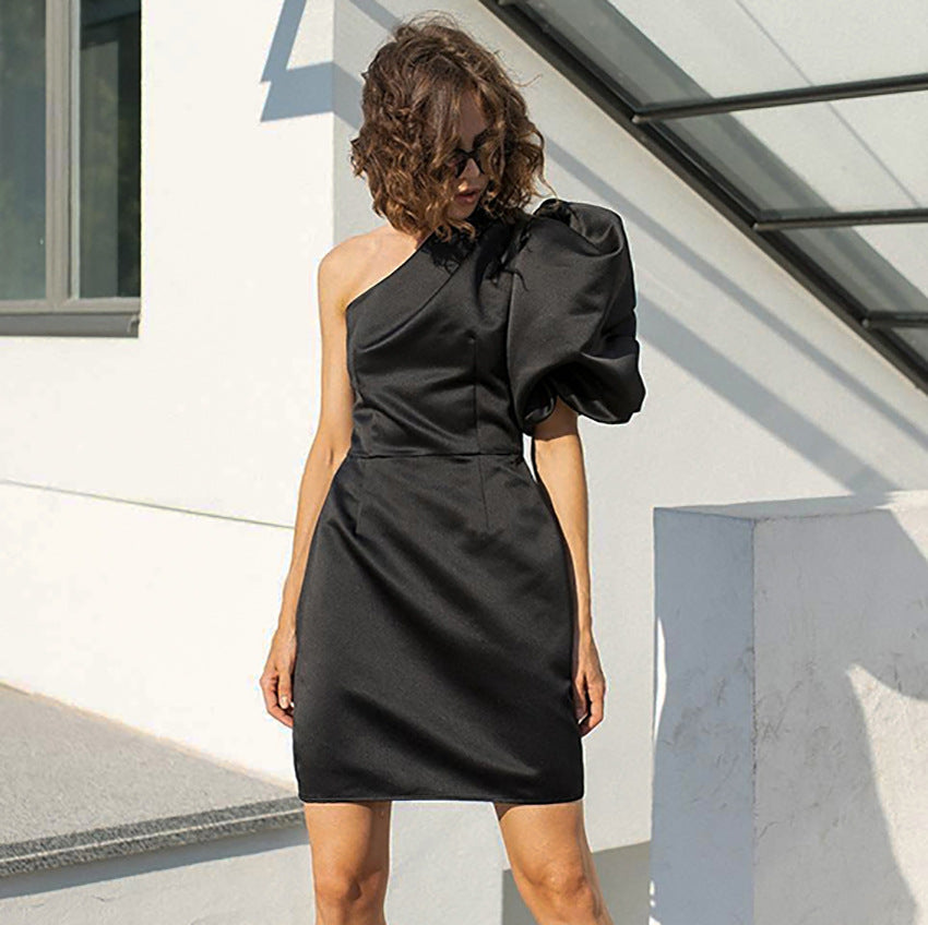 Designmal Dress Puff Sleeve Hip Dress Strapless Sneaky