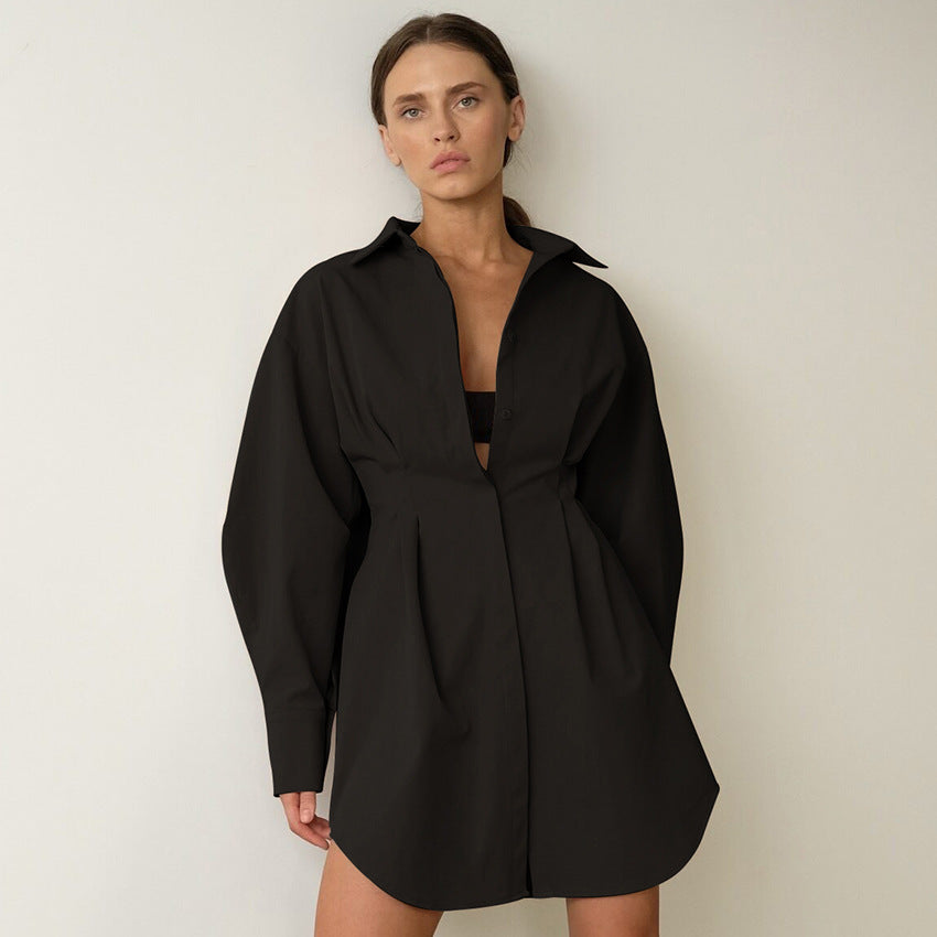 Early Wear French Shirt Dress Tight Waist Elegant Slim-Fit Long Sleeves Slim Fit Retro Minority Dress