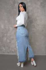 Worn Tassel Denim Skirt Denim Long Skirts