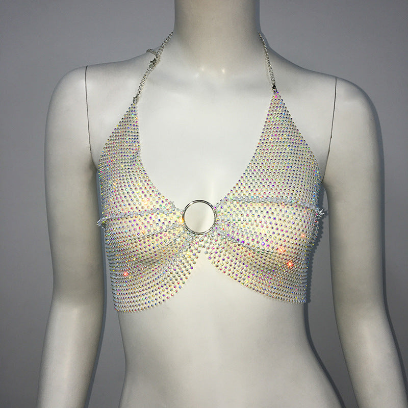 Rhinestone Fishnet Top Slim Music Festival Sweet Spicy Fengshui Diamond Top