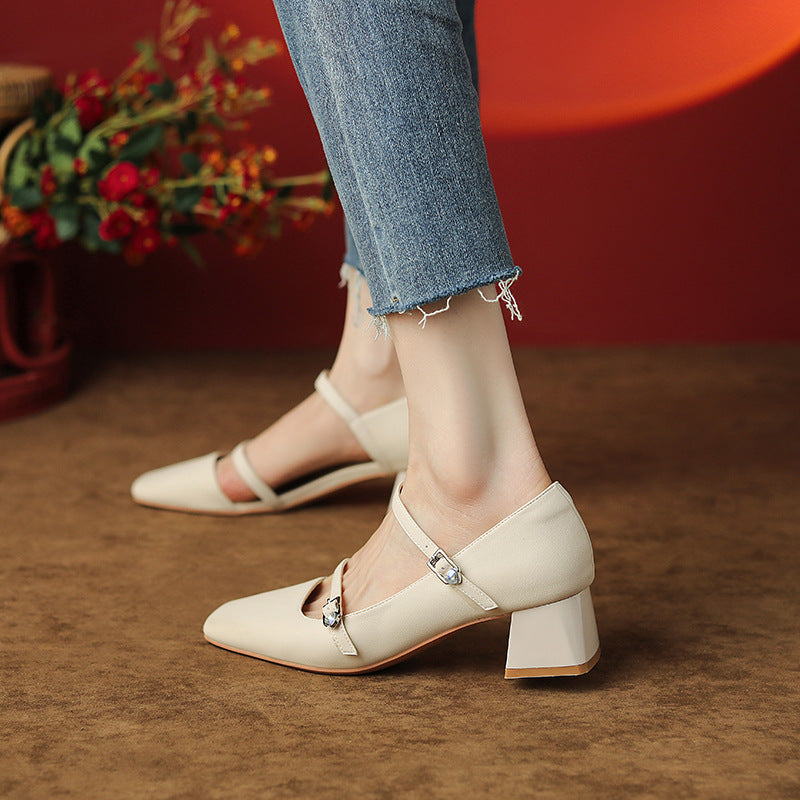 Women's French Style Vintage Mary Jane Chunky