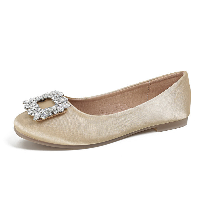 Women's Rhinestone Square Buckle Shallow Mouth Flat