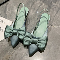 Damen Sommer Europäische Waren Seide Schleife Spitzschuh Einfach