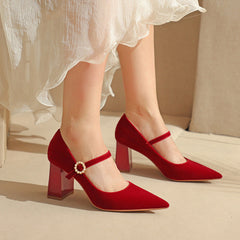 Damen Fu Spitzschuh Chunky High Heels