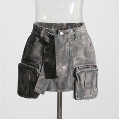Personalized Vintage Sheath Skirt Camouflage Lace Up Waist Controlled Stitching Large Workwear With Pocket Skirt