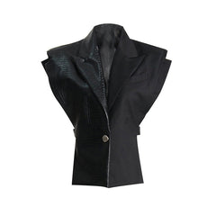 Fall Crocodile Pattern Leather Stitching Blzaer Fabric Vest Personalized Cut Stylish Adjustable Jacket