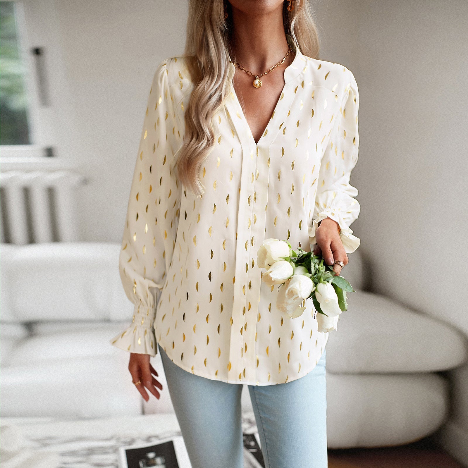 Chemise col V manches longues
