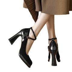 Chaussures de mariage Mary Jane à talons carrés et brides croisées pour femmes
