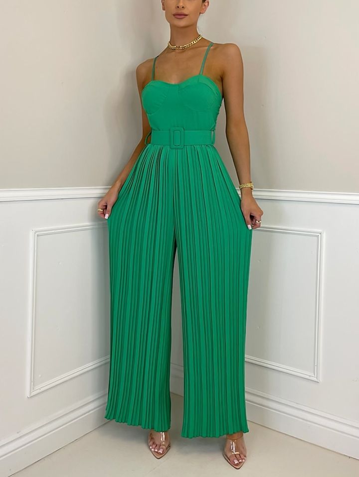 spring/Strap Pleated Belt Slim Fit Bodysuit