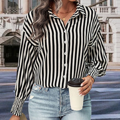 Top Long Sleeve Black White Striped Shirt