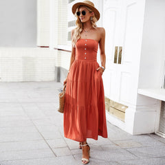 Tube Top Dress Solid Color Casual Maxi Dress