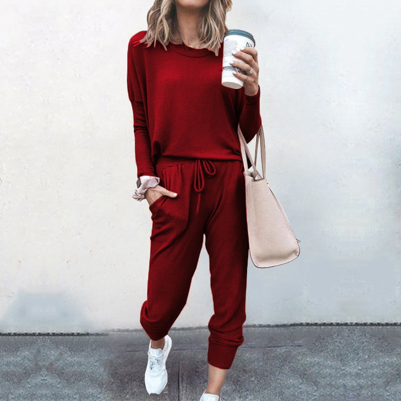 Home Loose Fitting Solid Color Long Sleeves Casual sets