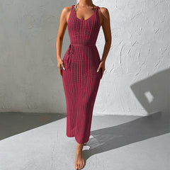 Urlaub Strand Bluse Hohl Ausgeschnitten rückenfreies Strickkleid