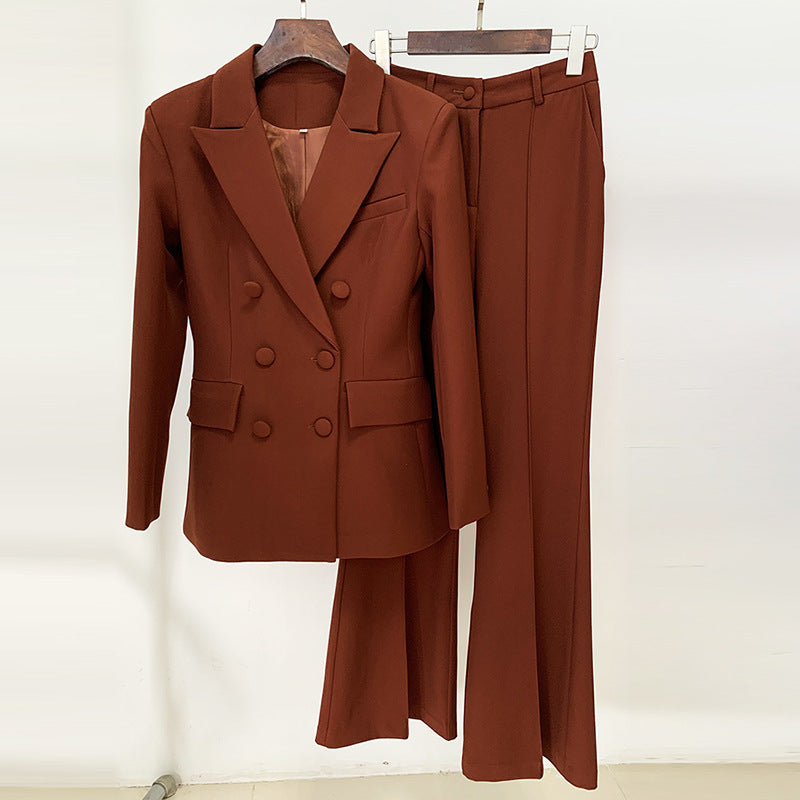 Stars Double Breasted Slim Blazer Flared Pants Suit Two Piece Suit