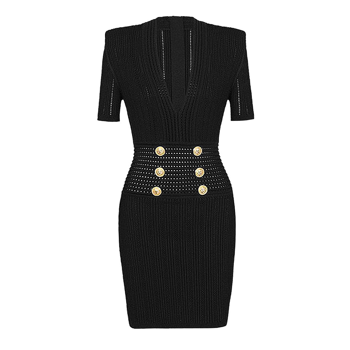 High Quality Knitted Fabric V neck Slim Slimming Short Sleeve Dress