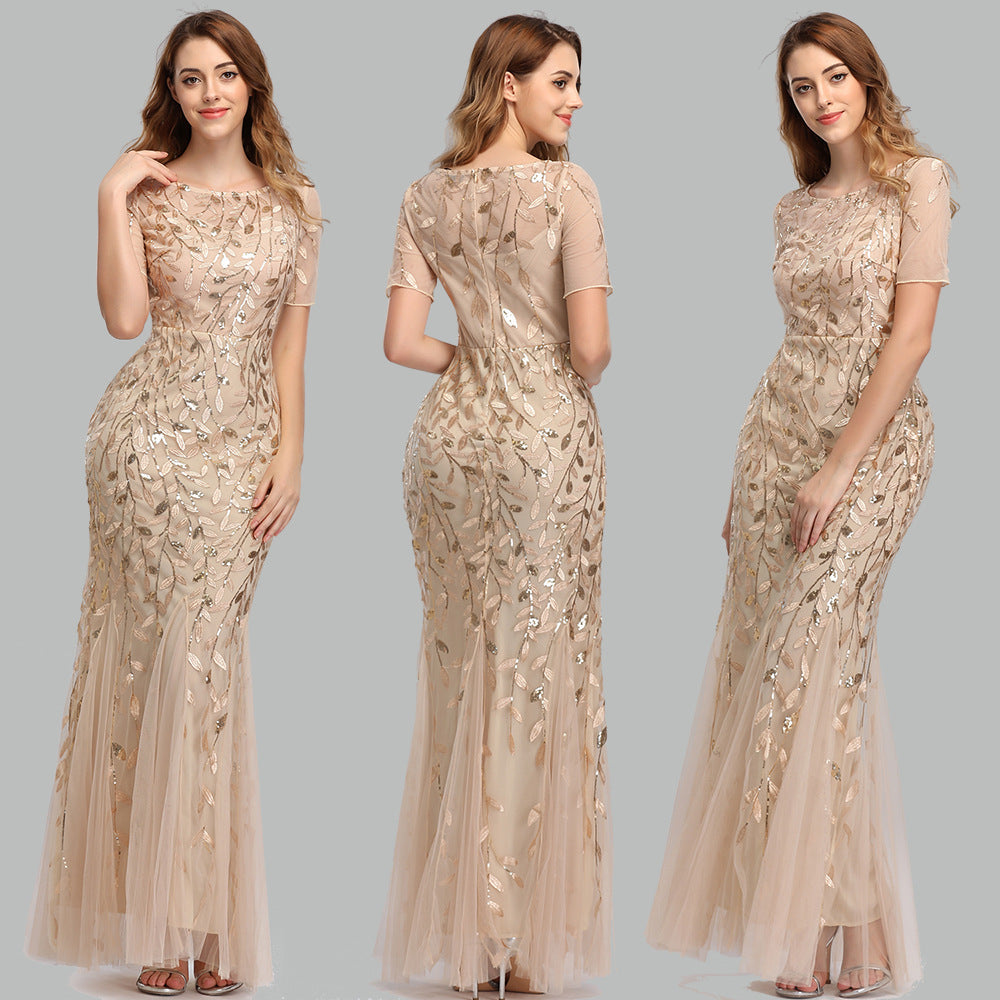 Bankett-Gastgeber-Abendkleid mit schmalem Netz-Ausschnitt und Fischschwanz-Kleid