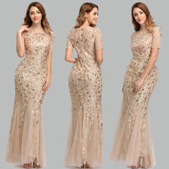 Bankett-Gastgeber-Abendkleid mit schmalem Netz-Ausschnitt und Fischschwanz-Kleid