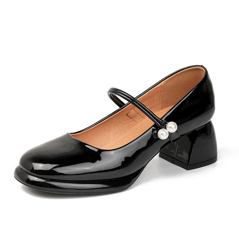 Women's French Shallow Mouth Patent Chunky Black