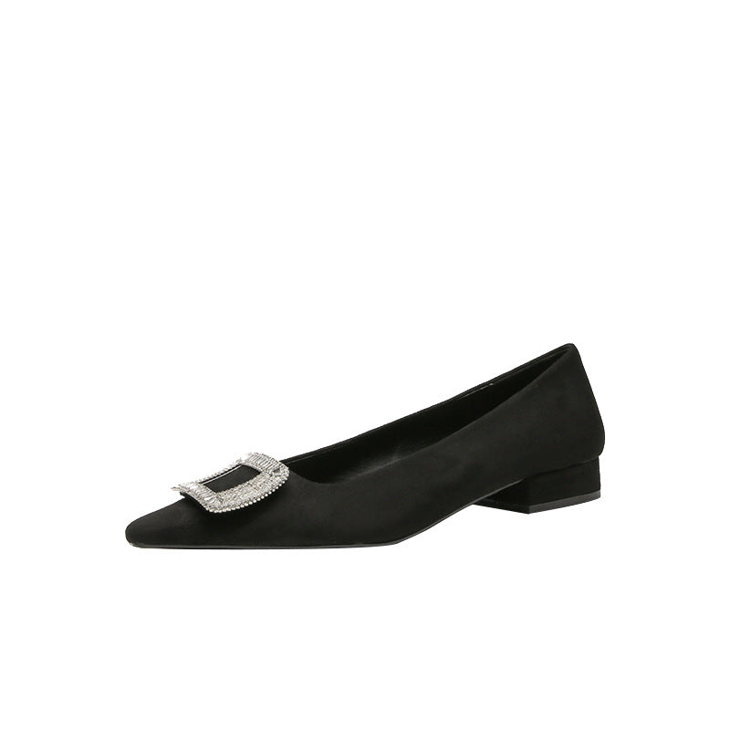Women's Pumps Black Suede Pointed Toe Chunky