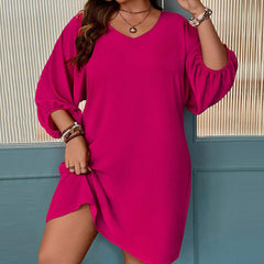 plus Size Loose Casual Long Sleeves Solid Color Dress