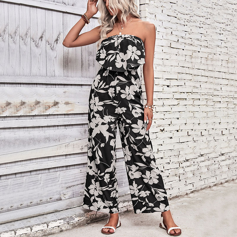 Printed Tight Red Jumpsuit
