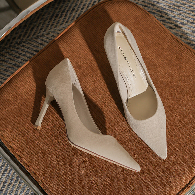 Damen Spitz High Stiletto Frühling Wildleder Heels