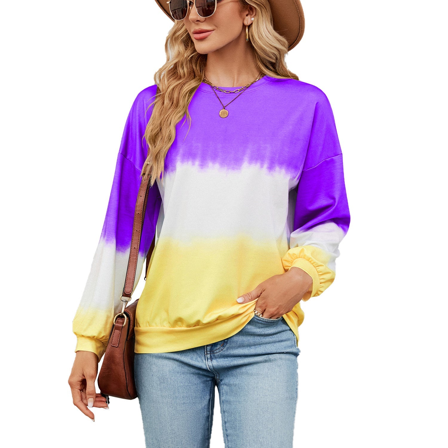 Tie-Dye Contrast Color round Neck Long Sleeve Loose Sweatshirt