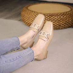 Women's Slip-on British Style Metal Buckle Square