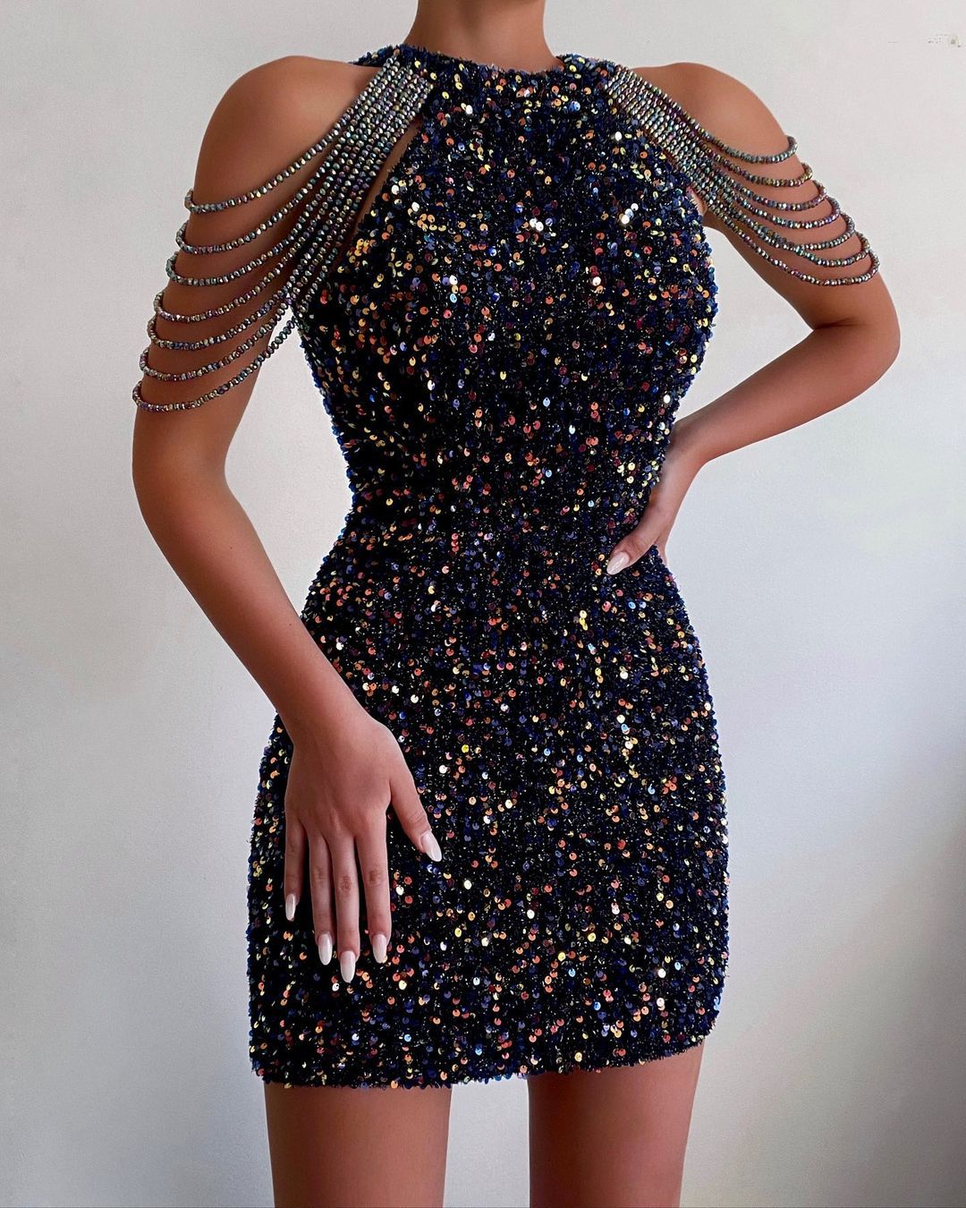 Halter Crystal Fringed Sheath Dress Popular