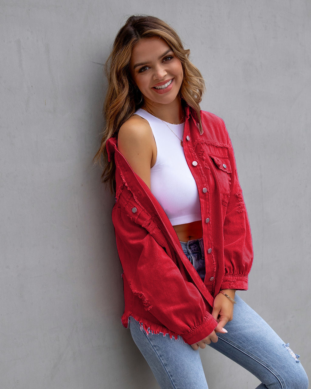 Multicolor MidLength Ripped Loose Denim Jacket Jacket