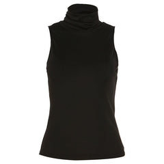 High Neck Sleeveless Slim Fit Cropped Solid Color All Matching Vest