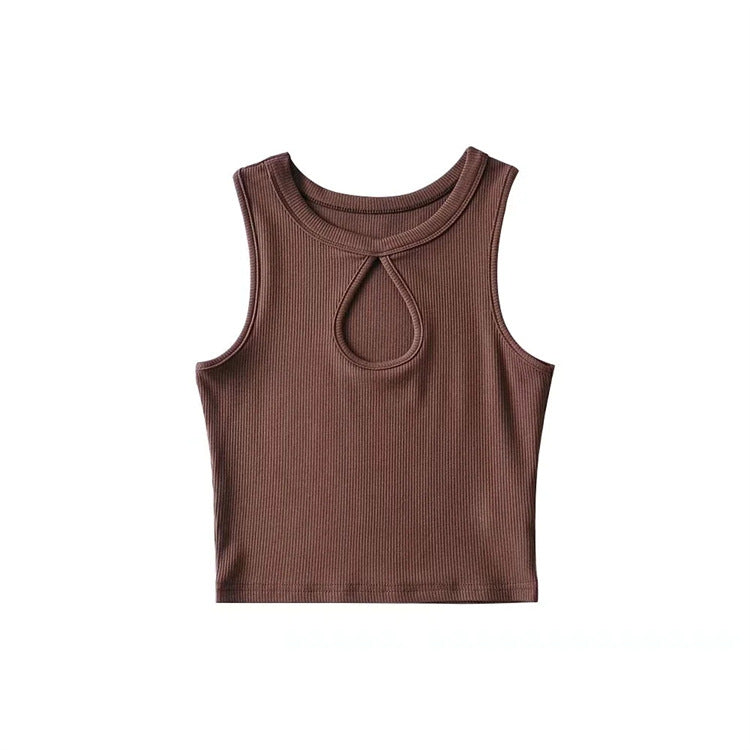 Blogueurs beauté poitrine goutte d'eau évider découpe sans manches coupe ajustée pull court tenue gilet
