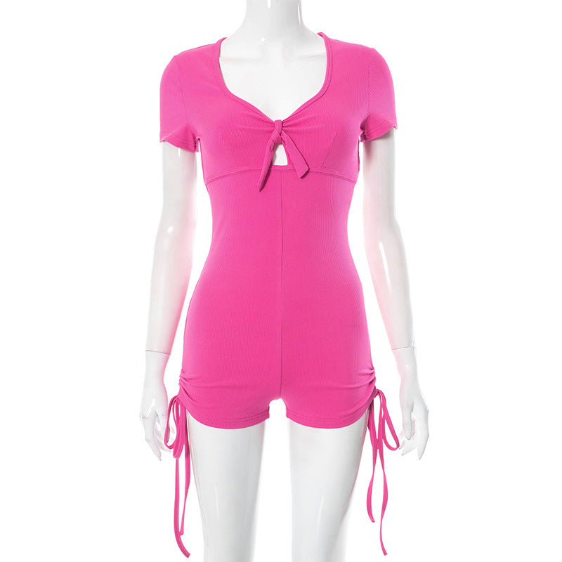 Short Sleeve Hollowed out Slim Fit Sports Jumpsuit