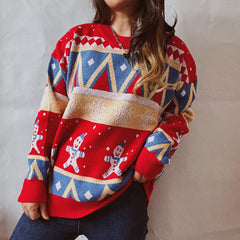 Casual Christmas Sweater Year Theme round Neck Long Sleeve Pullover