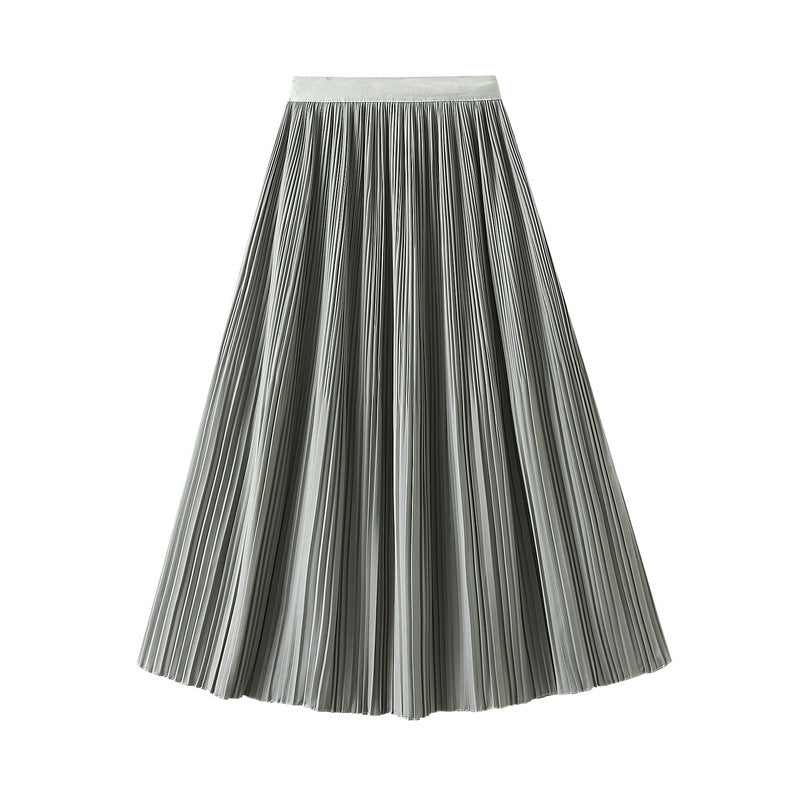 Elegant Pleated Skirt Double Pleated Draping Slimming Mid Length Pleated Skirt