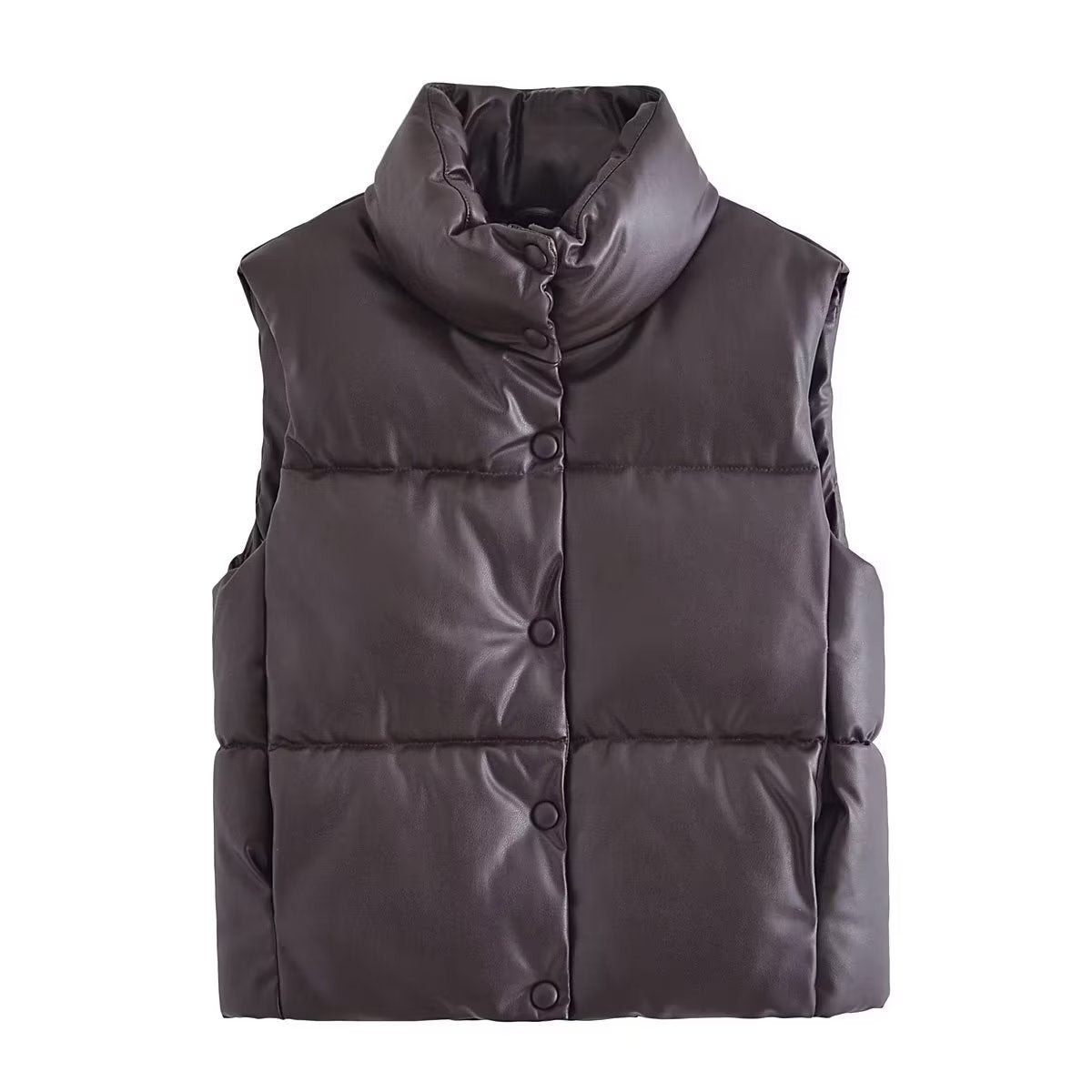 Casual StCollar Zipper Faux Leather Warm Vest