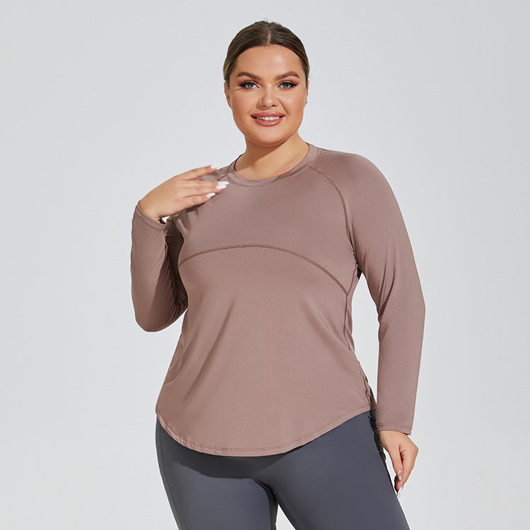 Plus Size Long Thigh Length Thin Yoga Wear Mesh Beauty Back Breathable Long Sleeve Running Fitness Top Sportswear