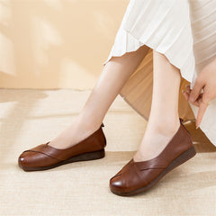 Women's Genuine Shallow Mouth Flat Bottom Slip-on