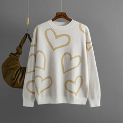 Round Neck Love Contrast Color Sweater Loose Pullover Sweater