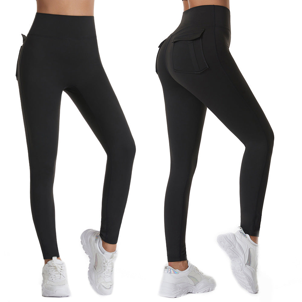 Yogahose, hohe Taille, Vlies-Fitnesshose, Doppeltaschen, schnelltrocknend, schmale Trainingshose