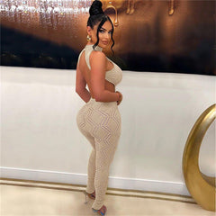 Backless Sleeveless Halter High Waist Tight Sports Fitness Jumpsuit