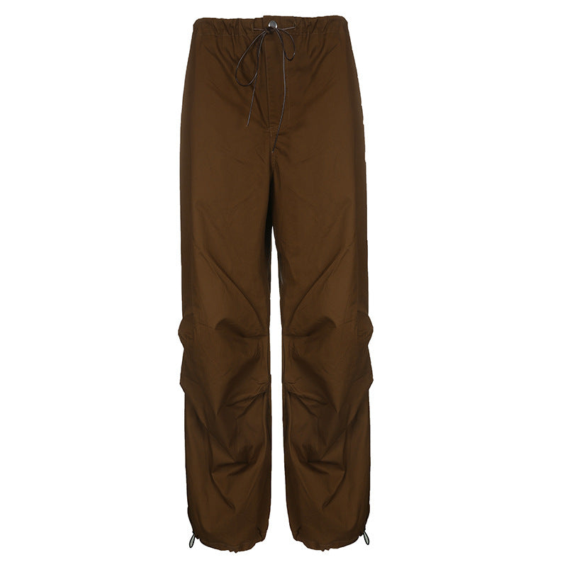 Street Retro Casual Drawstring Lace Waist of Trousers Loose Wide Leg Pants Handsome Dance Exercise Ankle Tied Trousers