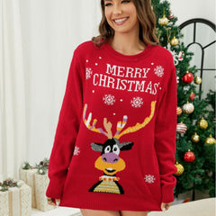 Christmas Letter Graphic Elk Jacquard Sweater round Neck Sweater