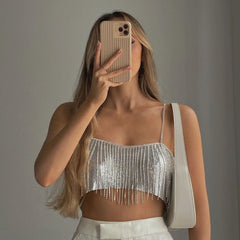 Cropped Chic Disco Tube Top Rhinestone Night Club Slip Vest