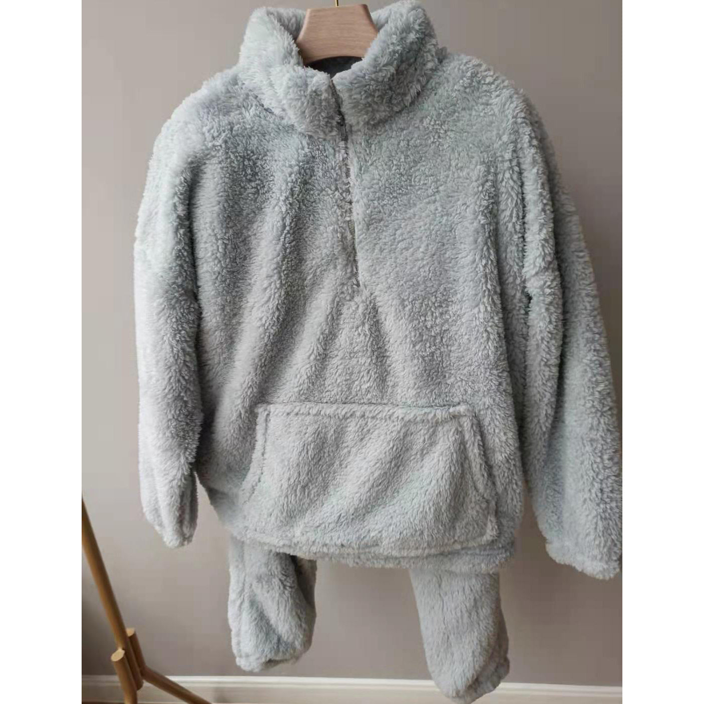 Flannel Pajamas Solid Color Couple Homewear Pullover Thickened Pajama Pants Coral Velvet Pajamas