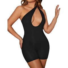 Cutout High Waist Oblique Shoulder Strap Elegant Dress Backless Sleeveless Leotard