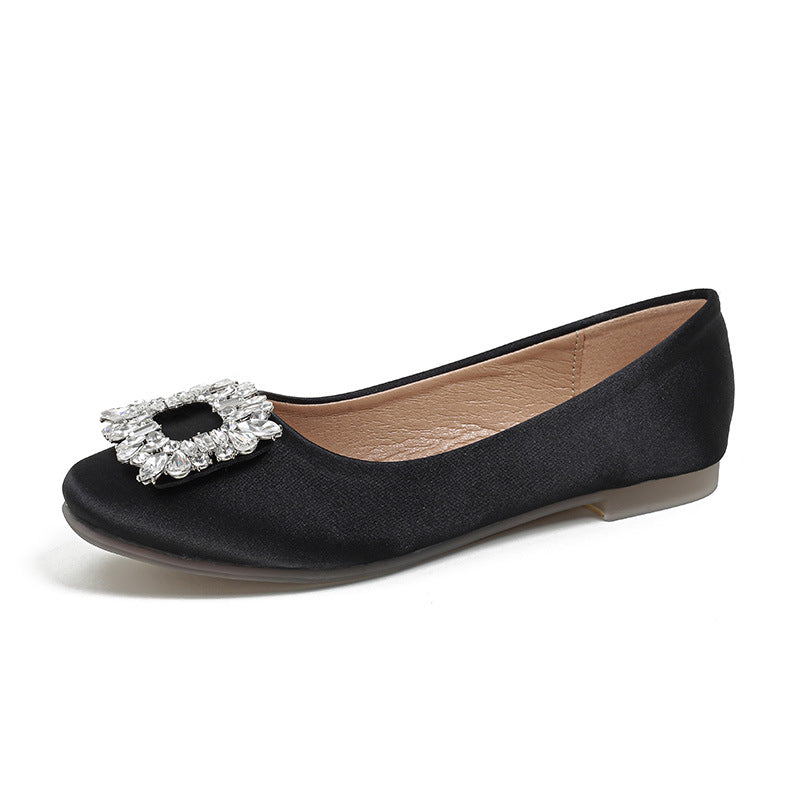 Women's Rhinestone Square Buckle Shallow Mouth Flat
