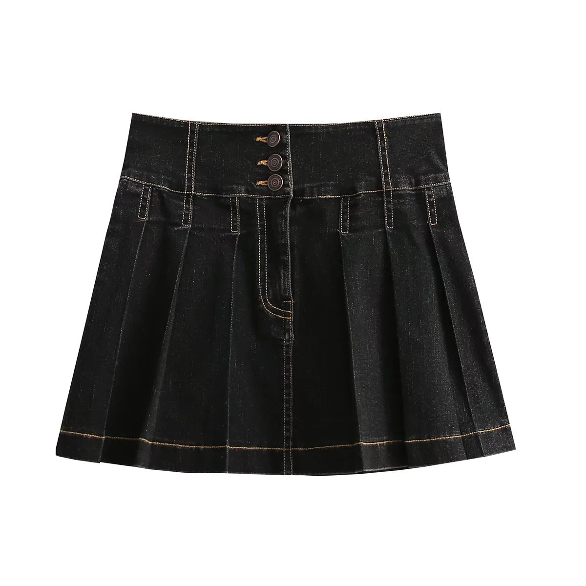 Korean Sweet Youth Pleated Skirt Blogger Same High Waist Denim Skirt