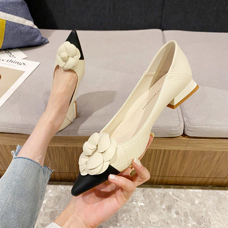 Talons épais et polyvalents pour femmes, à bout peu profond et souple